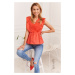 Lady's summer blouse with embroidered front, coral