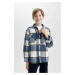 DEFACTO Boy Oversize Wide Pattern Polo Collar Flannel Long Sleeve Shirt