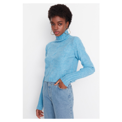 Trendyol Blue Crop Soft Textured Knitwear Sweater
