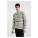 DEFACTO Light Beige Regular Cut Crew Neck Wool Blend Jacquard Knit Sweater