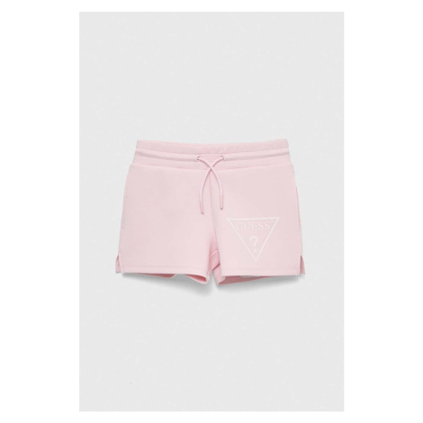 Detské krátke nohavice Guess ružová farba, s potlačou