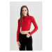 DEFACTO Crop Half Turtleneck Red Sweater