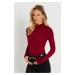 Cool & Sexy Women's Half Turtleneck Blouse Burgundy