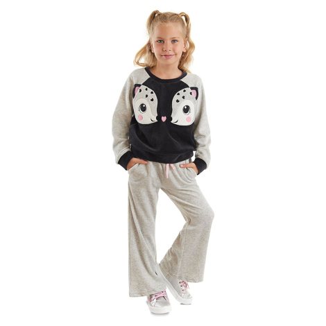 Denokids Twin Ceylan Girls' Velvet Tracksuit Set