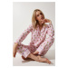 Happiness İstanbul Women's Pink Patterned Shirt-Pants Knitted Pajama Set