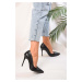 Shoeberry Women's Deyna Black Skin Classic Heeled Stilettos