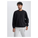 DEFACTO Black Oversize Wide Pattern Crew Neck Basic Plain Sweatshirt