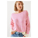 Bianco Lucci Women's Striped Shoulder Buttoned Sweater