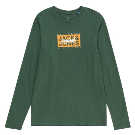 Jack & Jones Junior Tričko 'Races'  tmavozelená / oranžová / biela