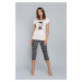 Pyjamas Dima with short sleeves, 3/4 pants - ecru print/dark melange