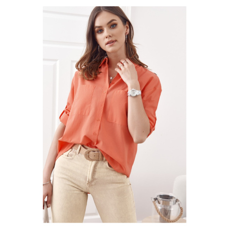 Airy shirt with a long back, coral FASARDI