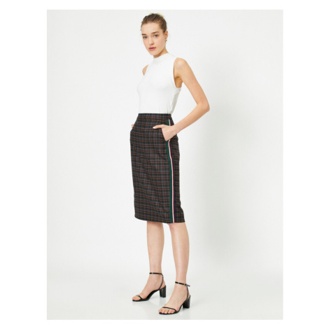 Koton Normal Waist Check Midi Skirt with Pockets.