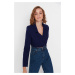 Trendyol Navy Blue Crop Tie Detail Blazer Jacket