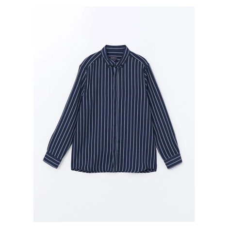 LC Waikiki LCWAIKIKI Classic Navy Blue Striped Slim Fit Long Sleeve Striped Dobby Men's Shirt