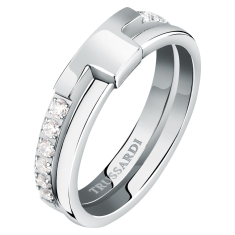Trussardi Pôvabný oceľový prsteň so zirkónmi T-Logo TJAXC42 56 mm