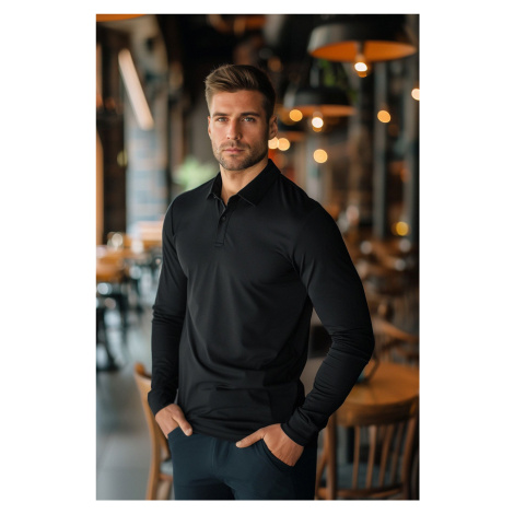 Trendyol Black Slim/Narrow Cut Long Sleeve Basic Polo Neck T-shirt