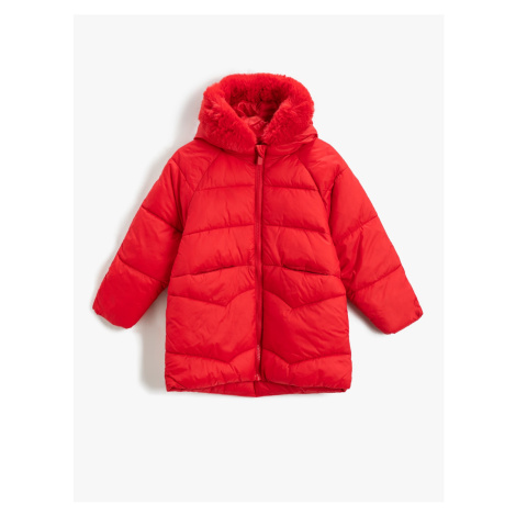 Koton Long Puffer Coat Hooded Faux Für Detailed