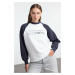 Trendyol Anthracite Relaxed/comfortable Pattern Slogan Printed Thick Polar Fleece Knitted Sweats