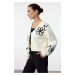 Trendyol Ecru Embroidery Detailed V Neck Knitwear Cardigan