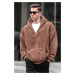 Madmext Brown Plush Over Fit Men's Hooded and Zippered Sweatshirt 6049