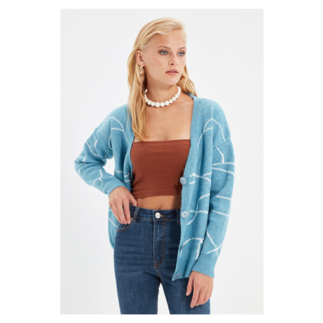 Trendyol Blue Jacquard Knitwear Cardigan