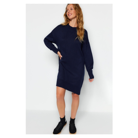 Trendyol Navy Blue Mini Knitwear Super Wide Pattern Soft Texture Dress