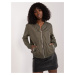 Khaki quilted bomber jacket sweatshirt with patch