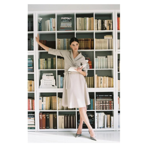 Zavinovacie šaty so šálovým golierom B255 - béžové - BEwear béžová