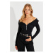 Cool & Sexy Women's Black Zippered Madonna Collar Blouse