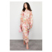 Trendyol Pink Floral Ruffle Detailed Lined Woven Chiffon Dress