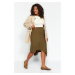 Trendyol Curve Khaki Asymmetric Wrap Knitted Skirt