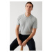 Avva Men's Gray Cotton Polo Neck Regular Fit Fine Knitwear T-shirt