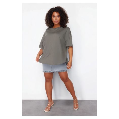 Trendyol Curve Anthracite 100% Cotton More Sustainable Oversize Knitted T-shirt