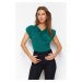 Trendyol Emerald Green Degaje Collar Padded Sandy Stretch Knitted Blouse