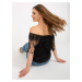 Women's black Spanish blouse with fringe