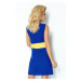 Dámske šaty BEE so žltým pruhom v páse krátkej modrej - Modrá / - Numoco tm.modrá-žlutá
