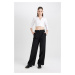 DEFACTO Wide Leg Wide Leg Fleece Pocket High Waist Standard Length Basic Plain Classic Trousers