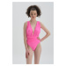 Dagi Neon Pink Deep V-Neck Swimsuit