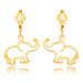 Náušnice zo žltého 14K zlata - kontúra slona visiaca na lesklom oblúku