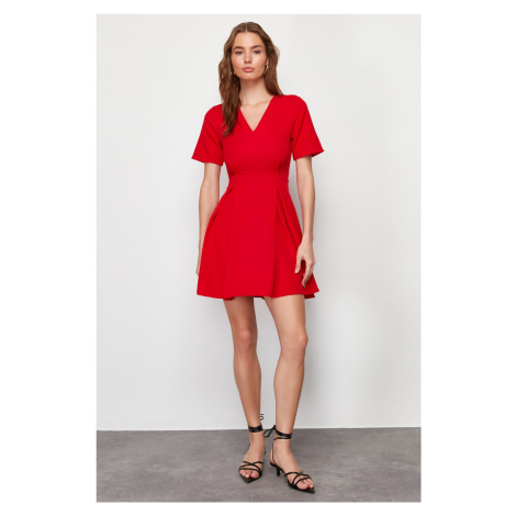 Trendyol Red Belted Waist Opening Mini Woven Dress