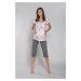 Felicita Short Sleeve Pyjamas, 3/4 Pants - Apricot/Grey