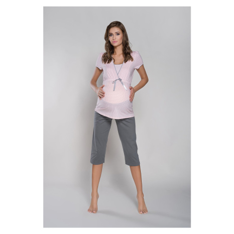 Felicita Short Sleeve Pyjamas, 3/4 Pants - Apricot/Grey Italian Fashion