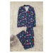 Trendyol Navy Blue 100% Cotton Christmas Themed Knitted Pajamas Set