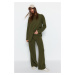 Trendyol olejovo zelené, široké nohavice, základné nohavice a pletený top a spodná súprava