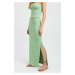 Madmext Green Basic Slit Detailed Women's Long Skirt