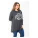 Şans Women's Plus Size Smoked Sequin And Print Detail Hooded Long Back Sweatshirt