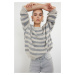 Trendyol Beige Wide Cut Striped Knitted Sweater