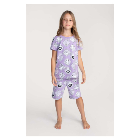 Detské bavlnené pyžamo Coccodrillo x Looney Tunes fialová farba, vzorovaná