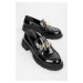 Shoeberry Women's Alto Black Patent Leather Buckle Detail Loafer