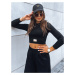 Women's set of wide trousers and crop top with long sleeves ASTRAL ALLURE black Dstreet